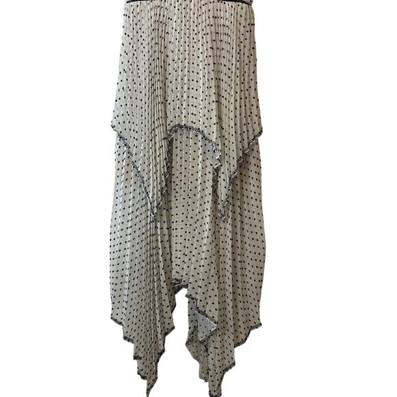 Self-Portrait Swiss Dot Pleated Chiffon Midi Dress White Black Size 4 - Picture 11 of 15